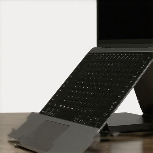 Modern ergonomic laptop stand adjusting to different heights for improved posture and productivity.