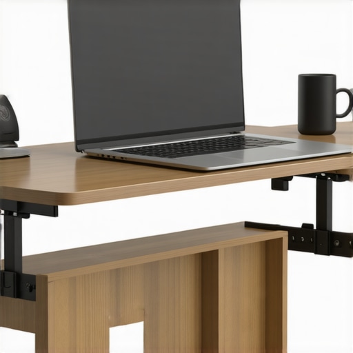 Modern ergonomic workspace featuring modular stands and wireless charging pads