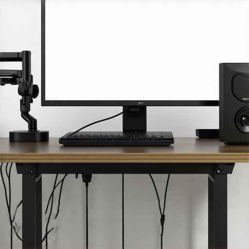 Organized ergonomic workspace with external SSD and tidy cables