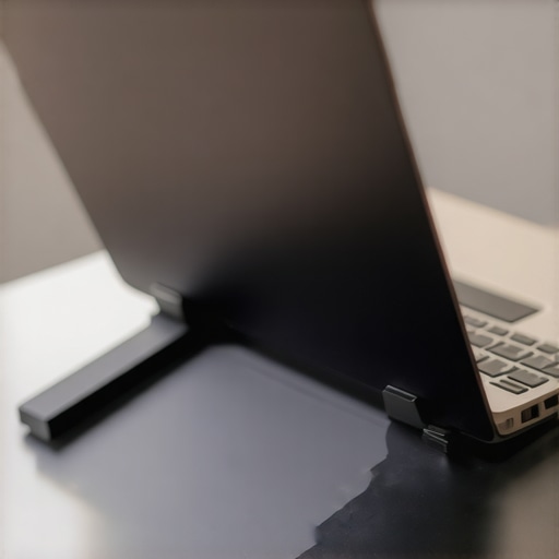 Modern ergonomic laptop stand with ventilation slats and adjustable height