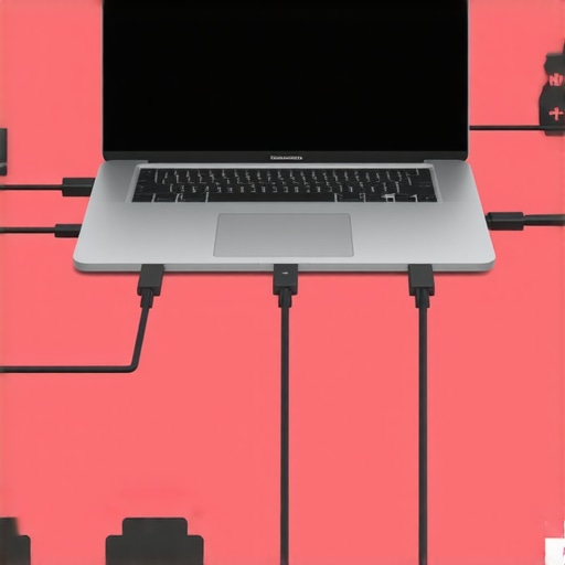 Diagram showing a laptop connected to a USB-C hub with external SSD, monitor, and charger, highlighting power and data pathways
