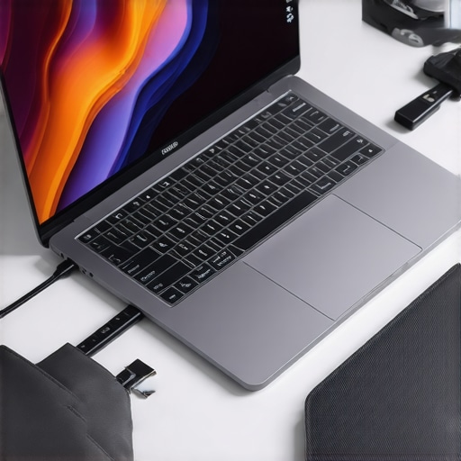 Modern ergonomic laptop workspace with accessories
