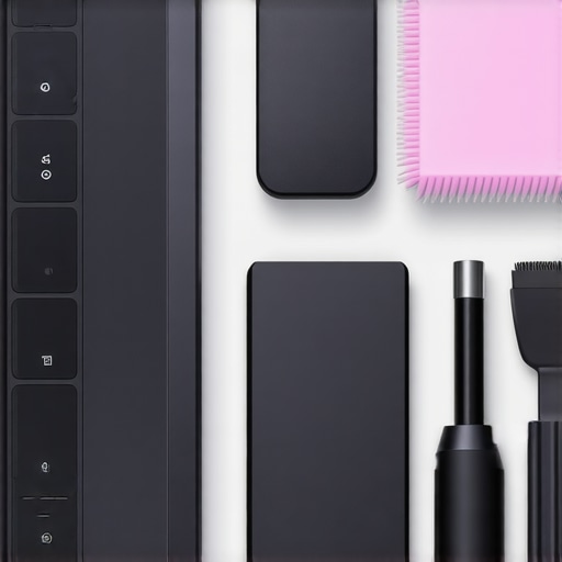Organized Laptop Accessories for Maintenance A clean and organized workspace featuring external SSDs, USB-C hub, and cleaning tools