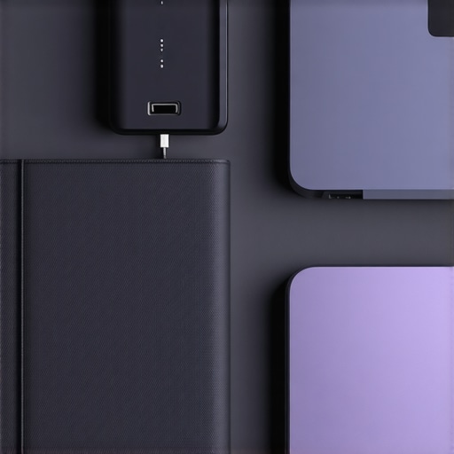 High-quality laptop accessories including USB-C hubs, sleeves, stands, and external SSDs arranged on a workspace desk.