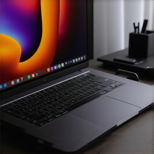 Seamless Laptop Setup in 2025 A professional workspace showcasing external SSD, USB-C hub, ergonomic laptop stand, and protective laptop sleeve.