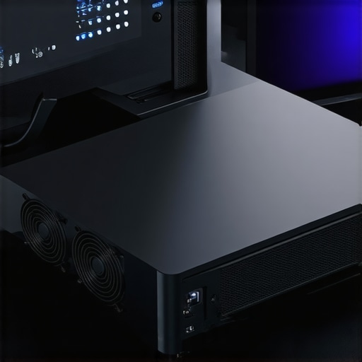 Cooling External SSD with Heat Dissipation Tech External SSD with built-in cooling technology on a workspace